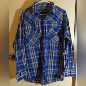Men's Work n sport, pearl snap blue shirt sz. XL
